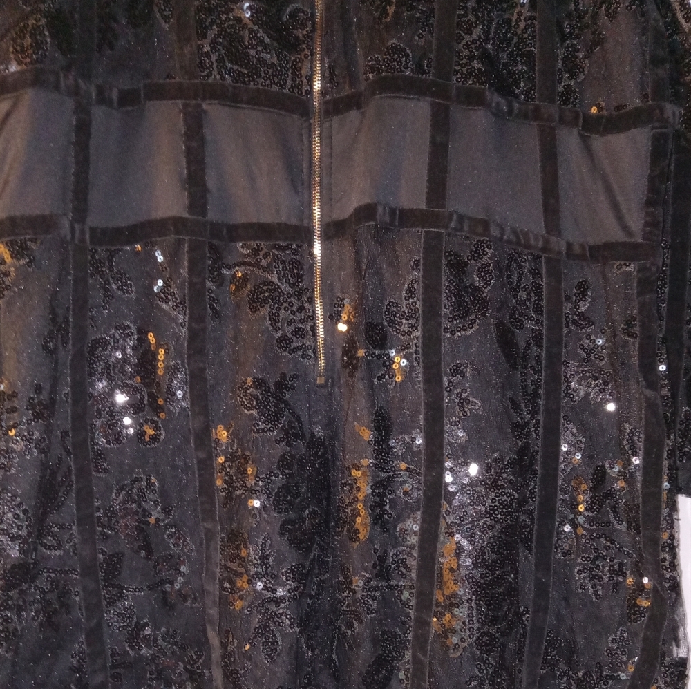 Vintage Xtaran dress mesh,velvet, sequins w/ lace.corset waist classy sheek XL - Picture 7 of 14